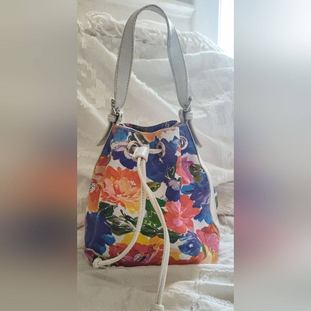 Maurizio Taiuti Small Mini Floral Leather Drawstring Tote 